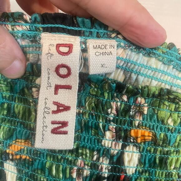 Dolan x Anthropologie Green Left Coast Smocked Puff Sleeved Top Tropical Bird XL - Picture 3 of 13